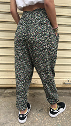 Micro Floral Print Elastic Waist Harem Trousers