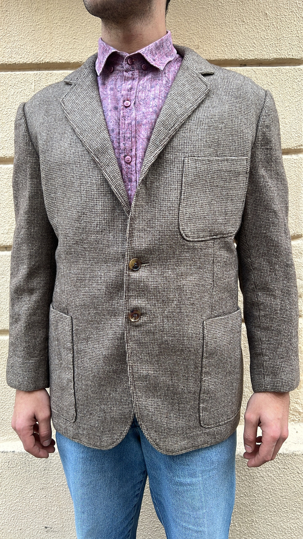 Brown Micro-Check Wool Tweed Sport Coat