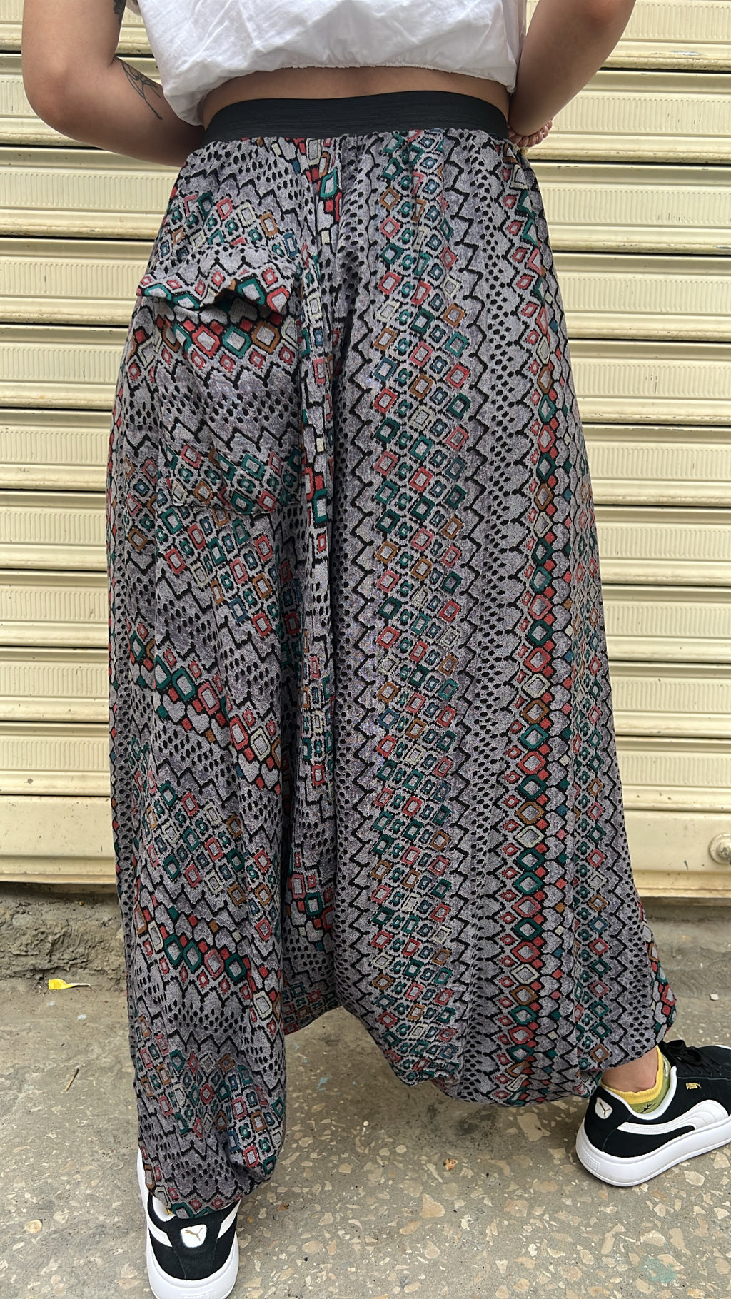 Grey Patterned Harem Pants