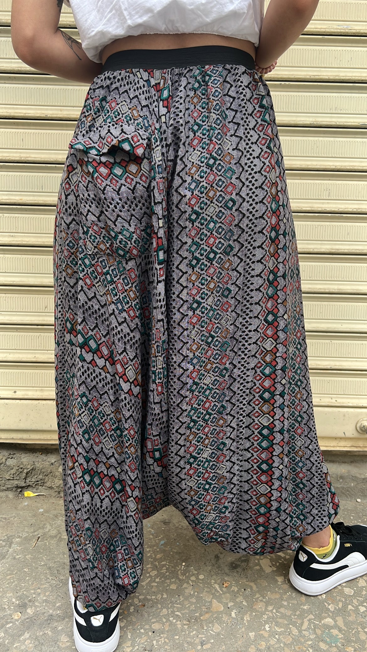 Grey Patterned Harem Pants