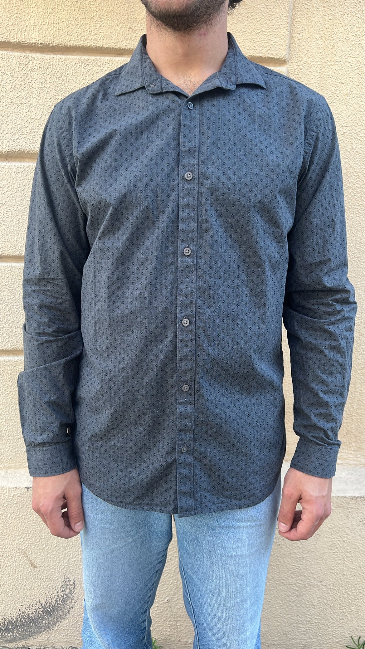 Charcoal Gray with Micro-Geometric Pattern Shirt