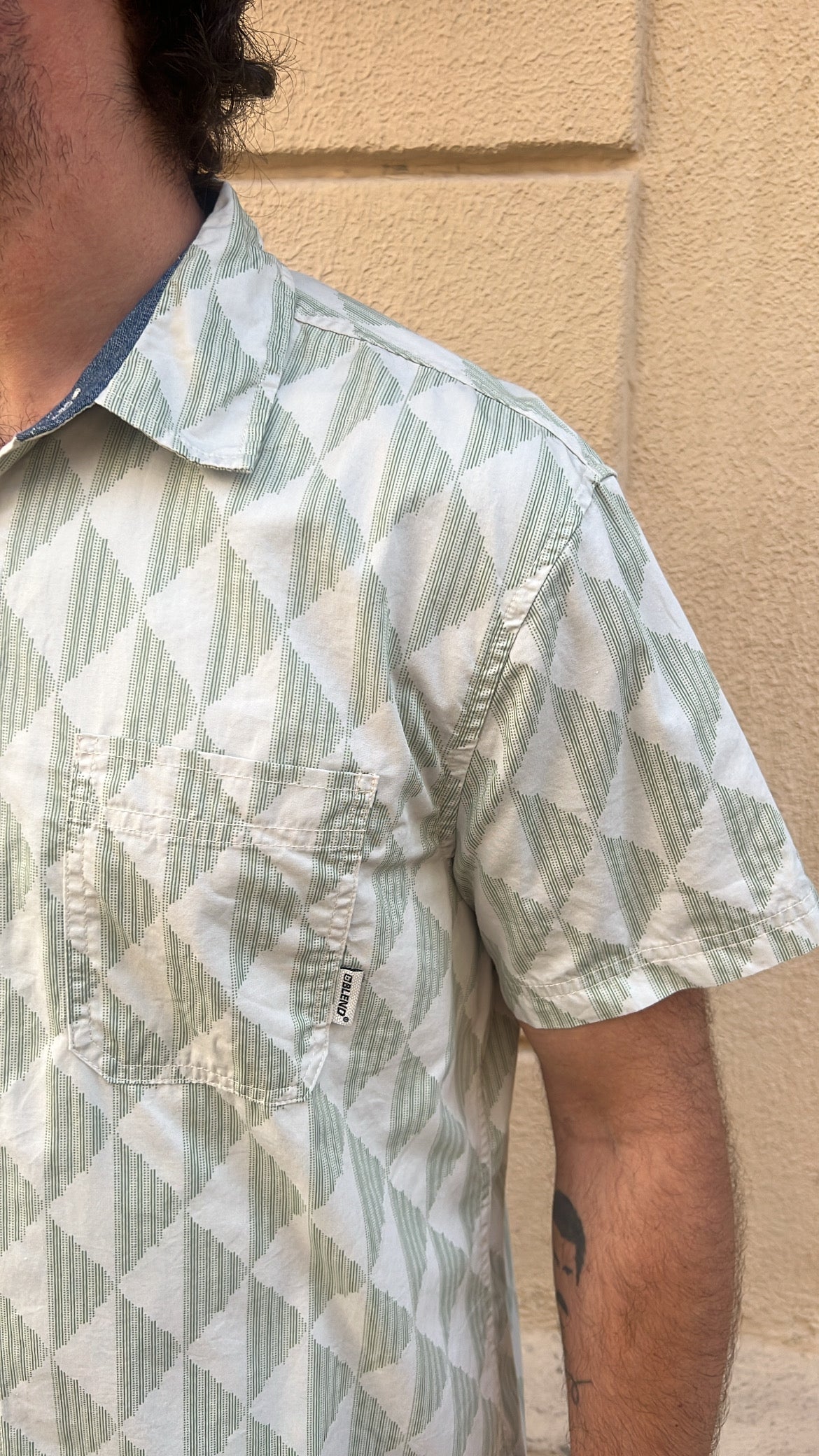 Off-White and Sage Green Diamond Print Shirt