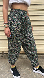 Micro Floral Print Elastic Waist Harem Trousers