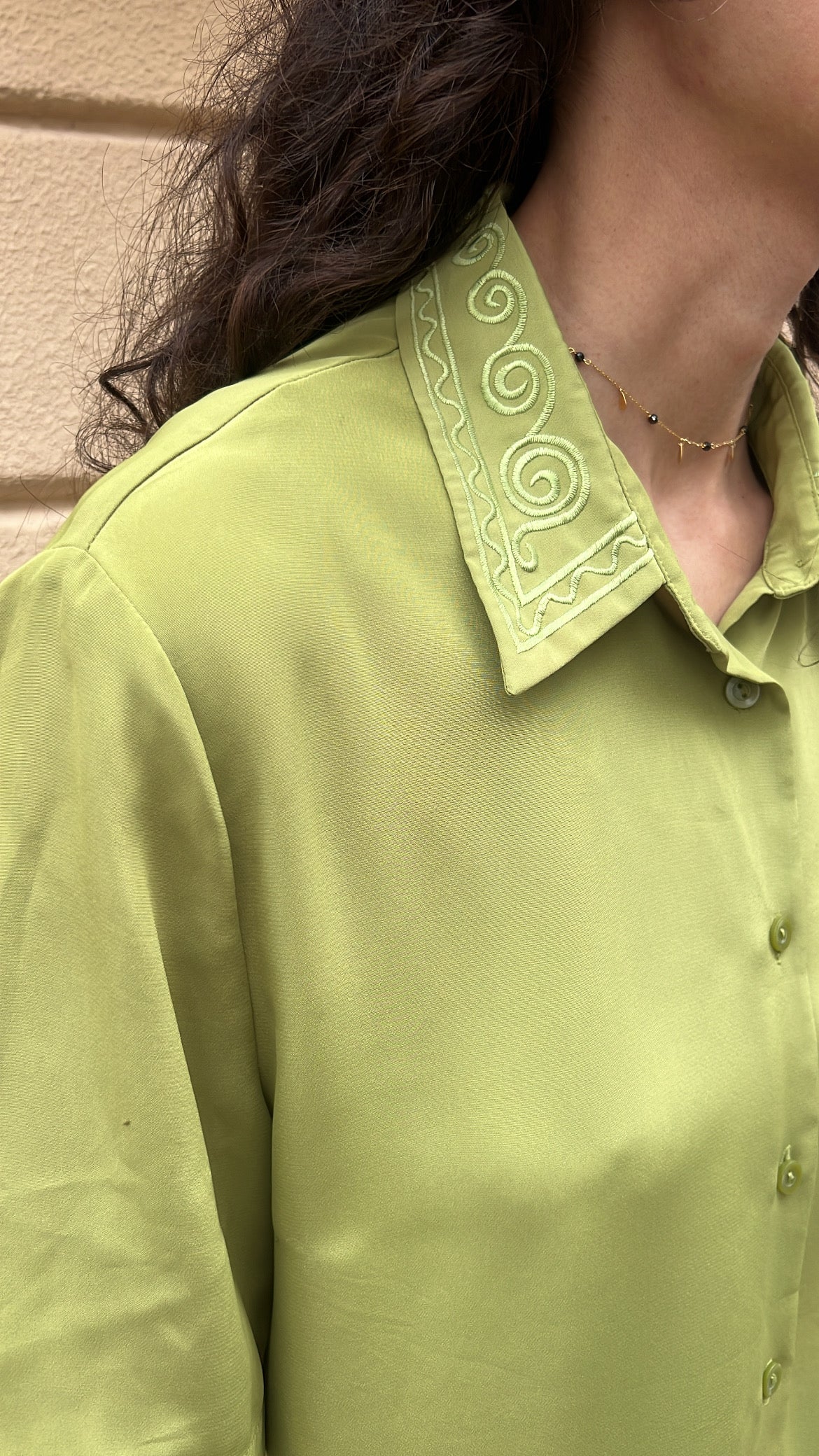 Lime Green Embroidered Collar Blouse
