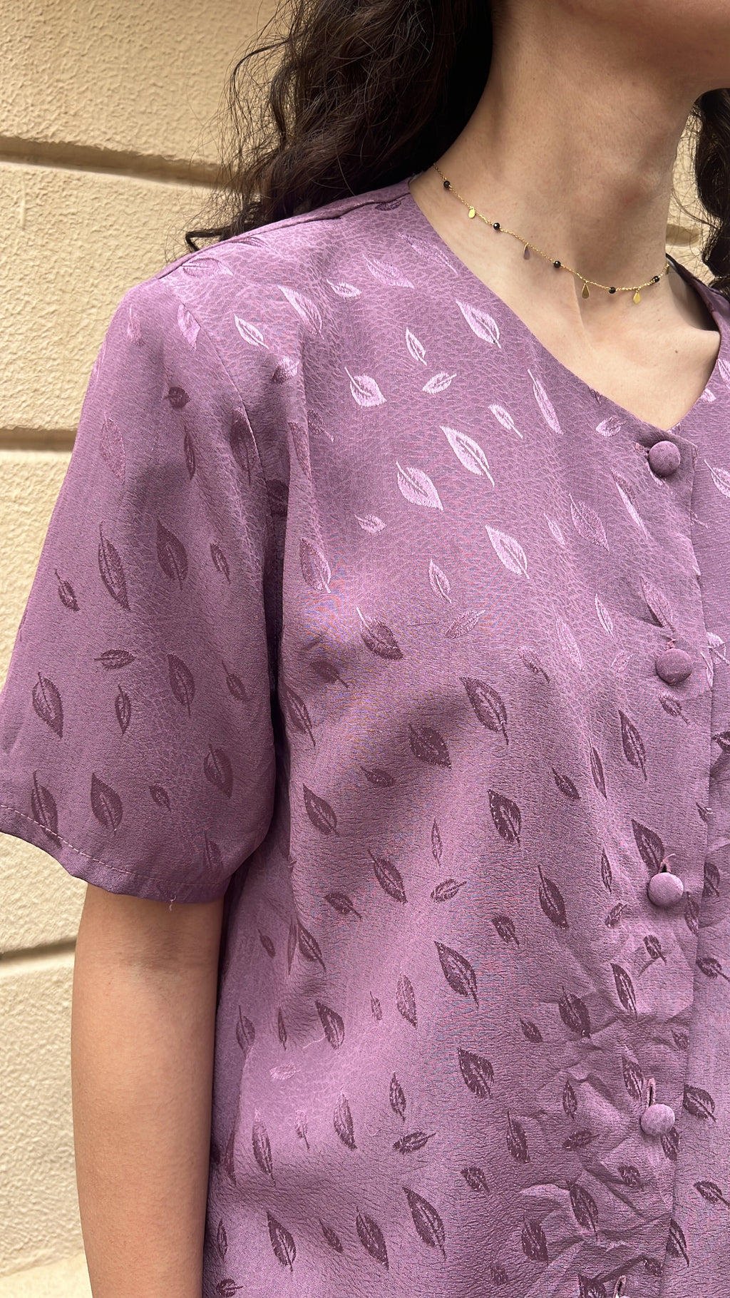 Purple Leaf Print Jacquard Blouse