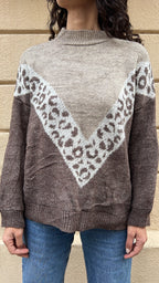 Brown Animal Print Knit Sweater