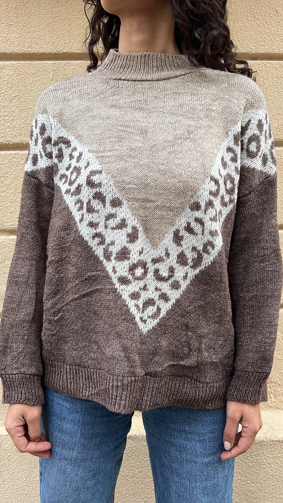 Brown Animal Print Knit Sweater
