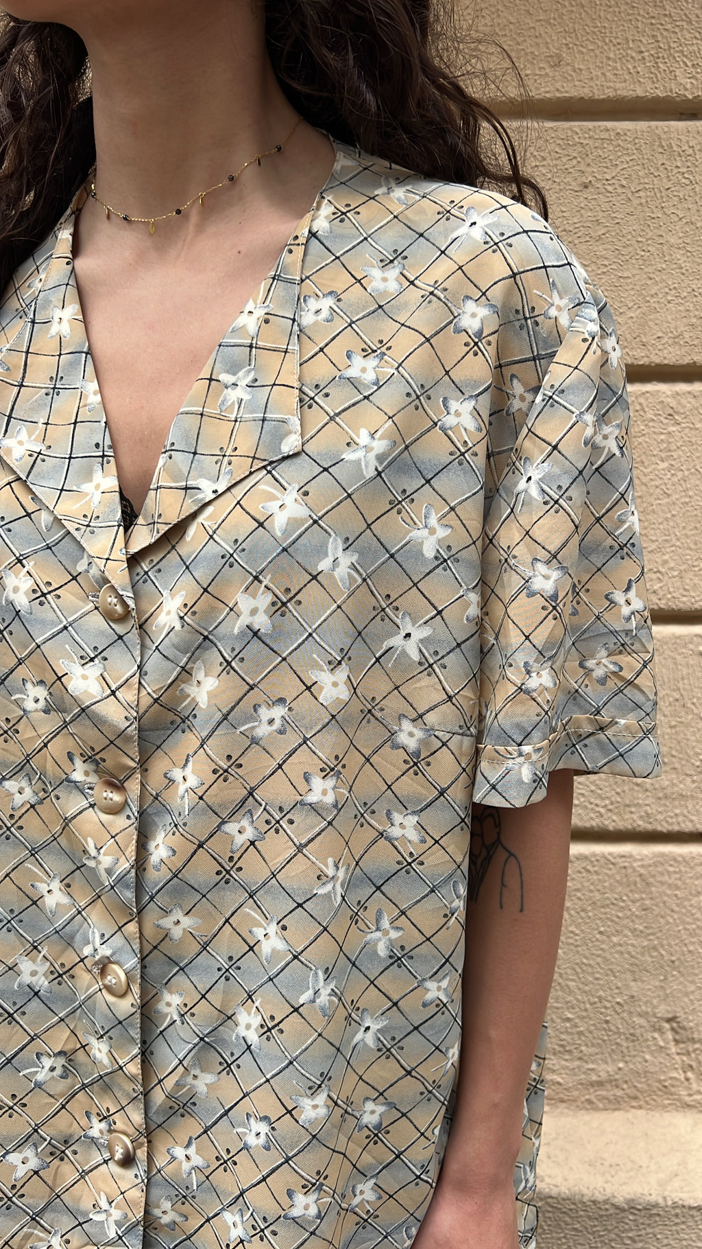 Grid Pattern Floral Top