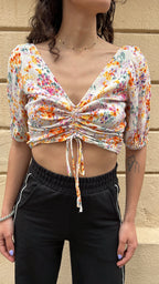 Ditsy Floral Crop Top with Drawstring