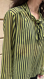 Retro Lime Green & Black Striped Long Sleeve Top