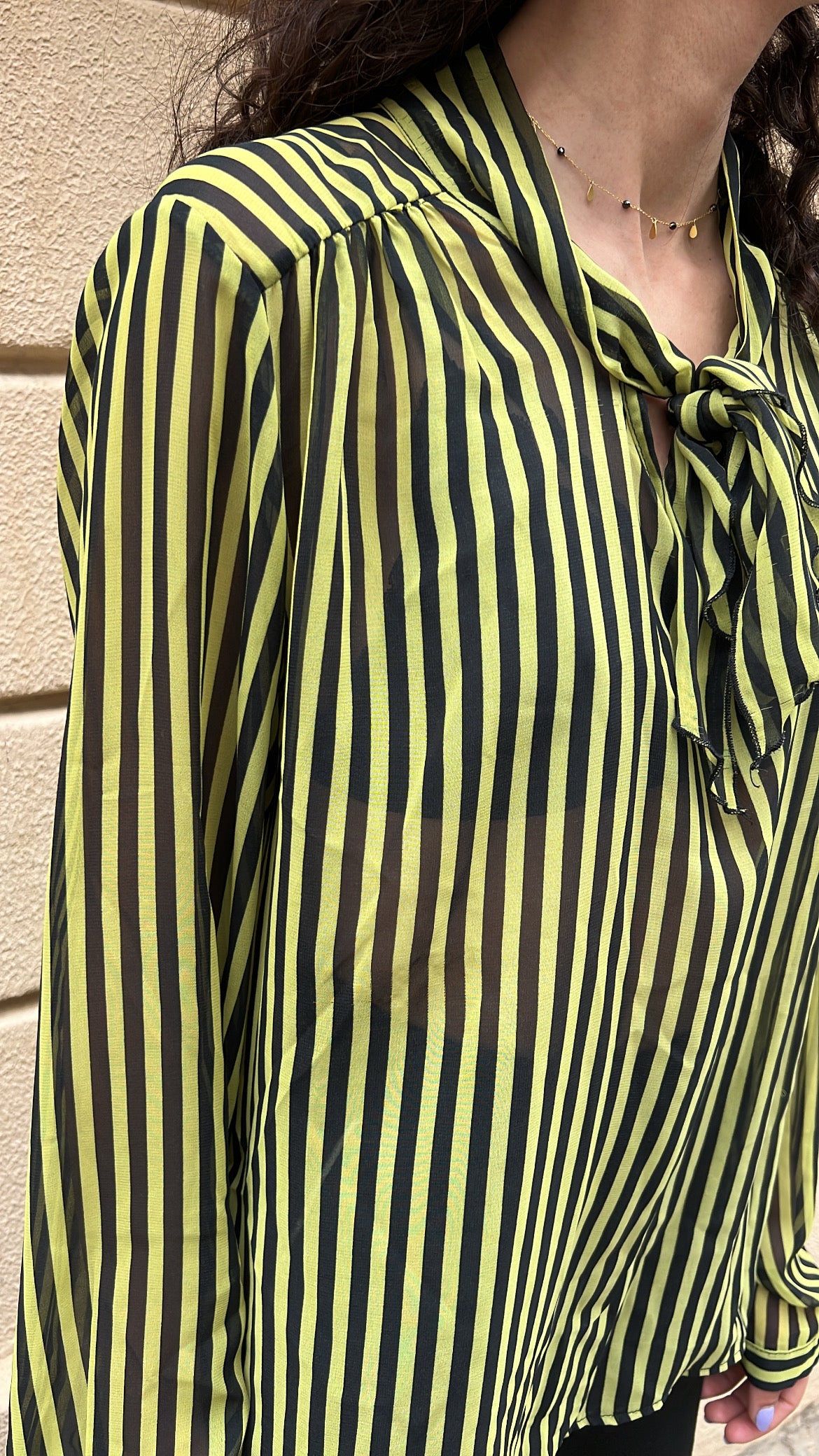 Retro Lime Green & Black Striped Long Sleeve Top