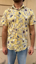 Pastel Yellow with Floral Print Shirt