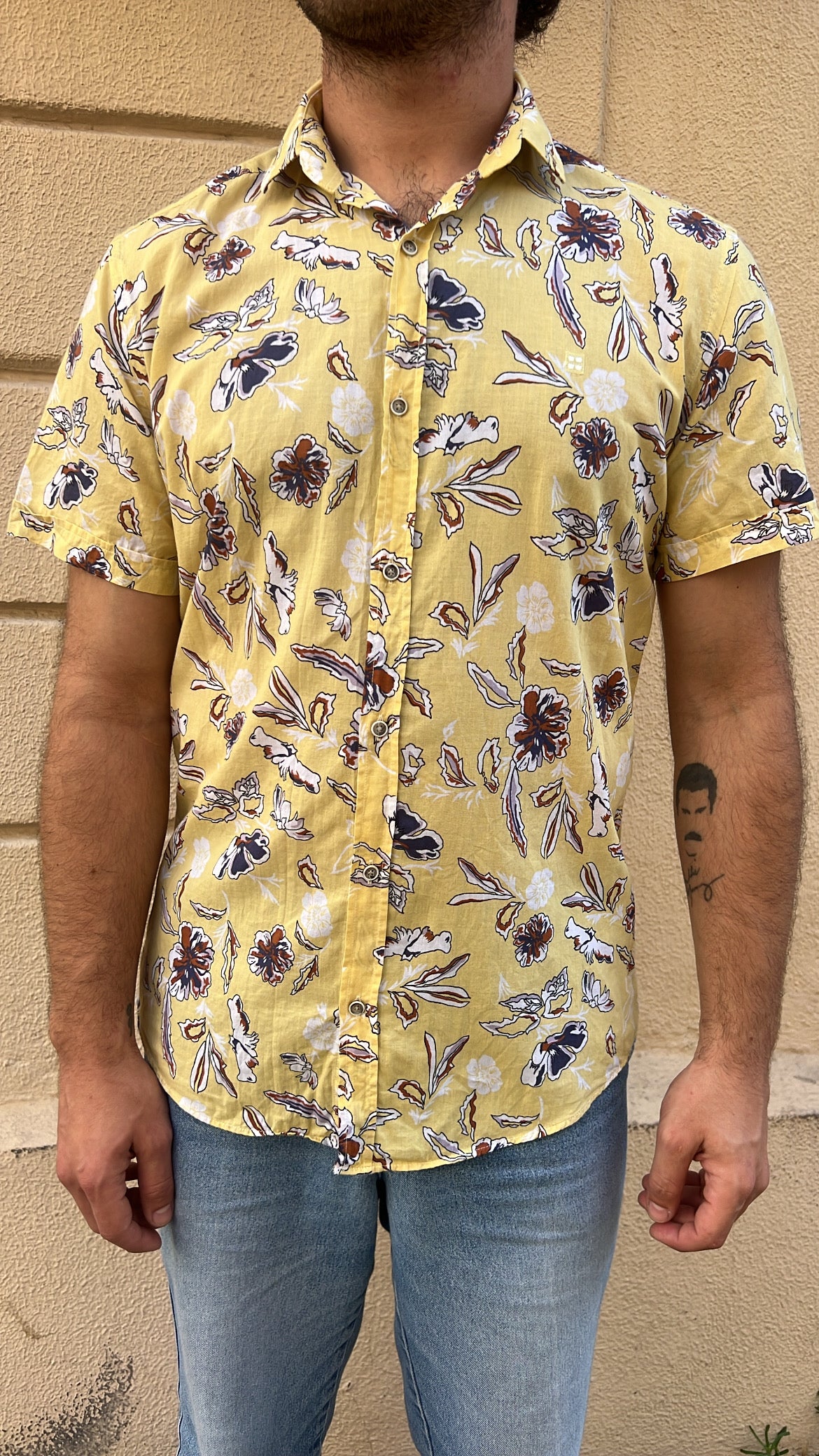 Pastel Yellow with Floral Print Shirt