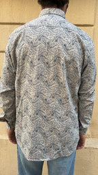 White and Slate Blue Paisley Print Shirt