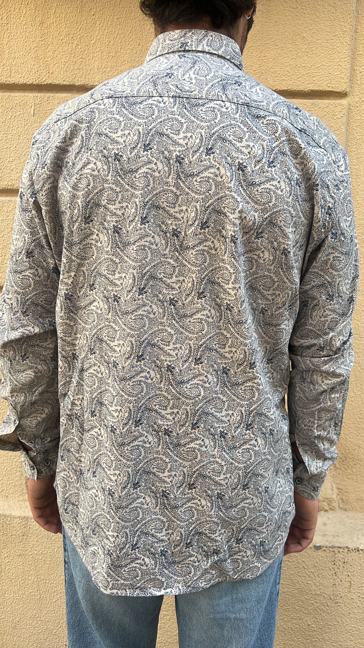 White and Slate Blue Paisley Print Shirt