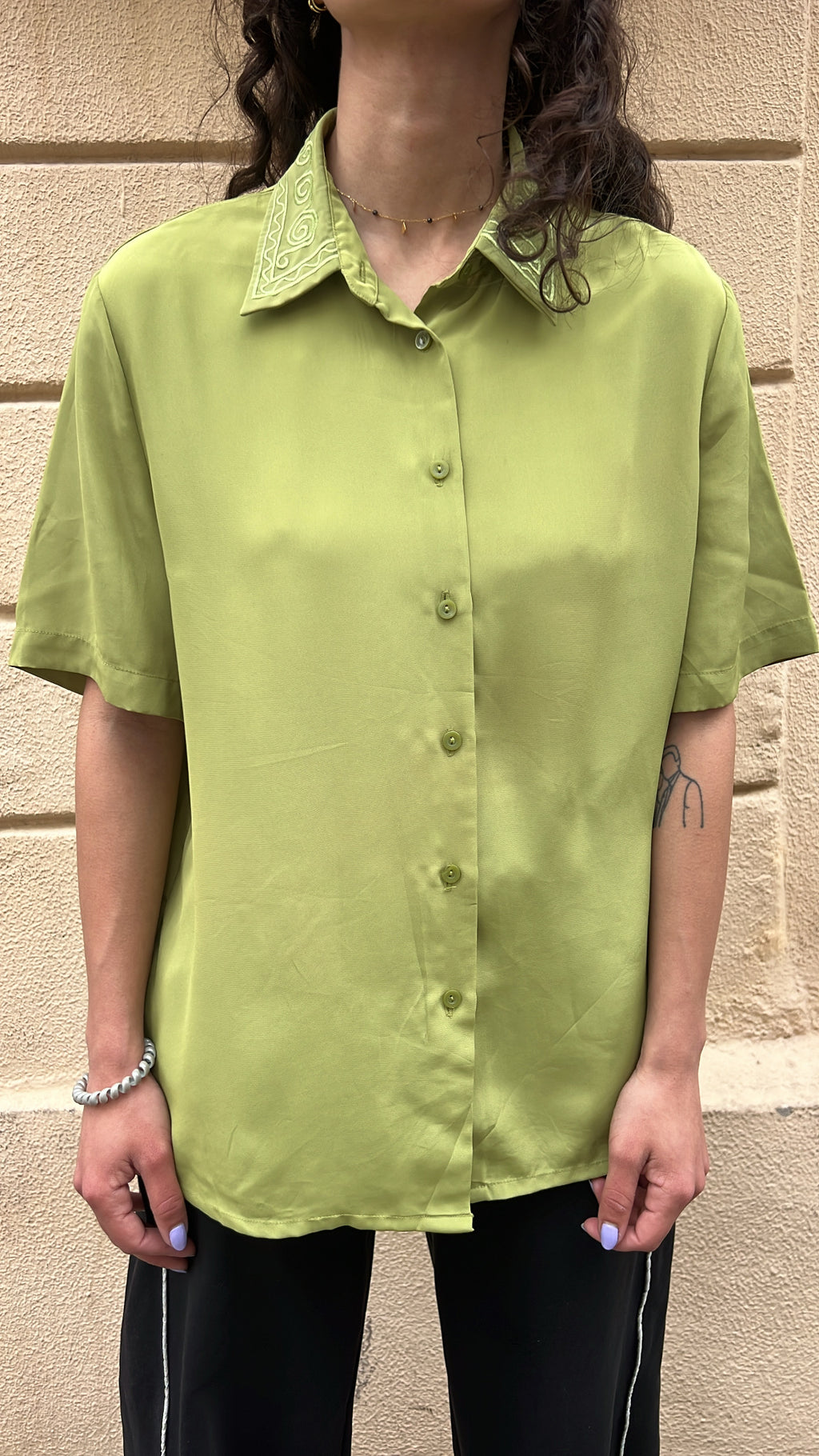 Lime Green Embroidered Collar Blouse
