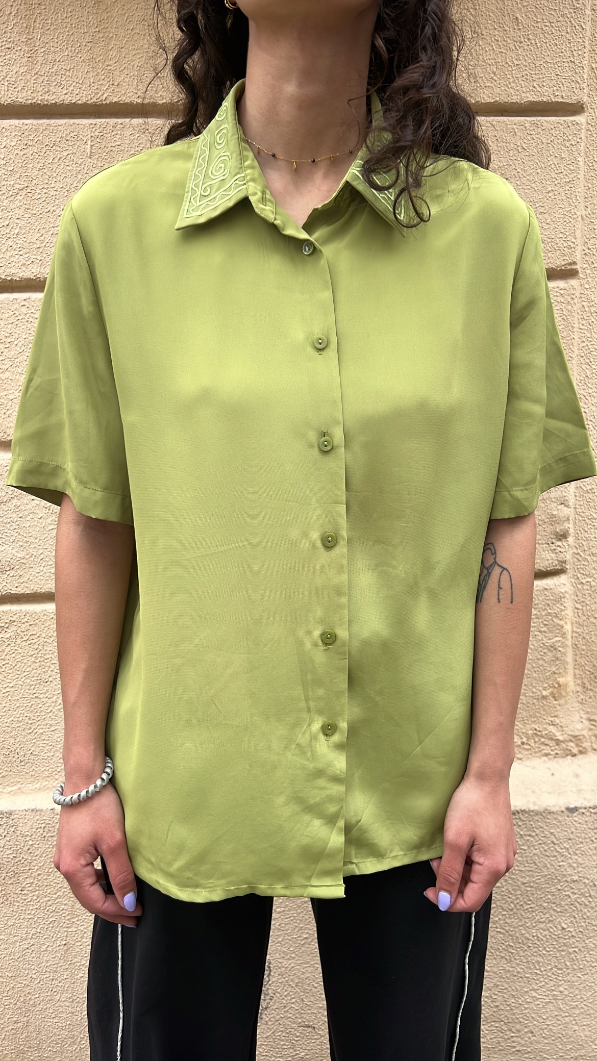 Lime Green Embroidered Collar Blouse