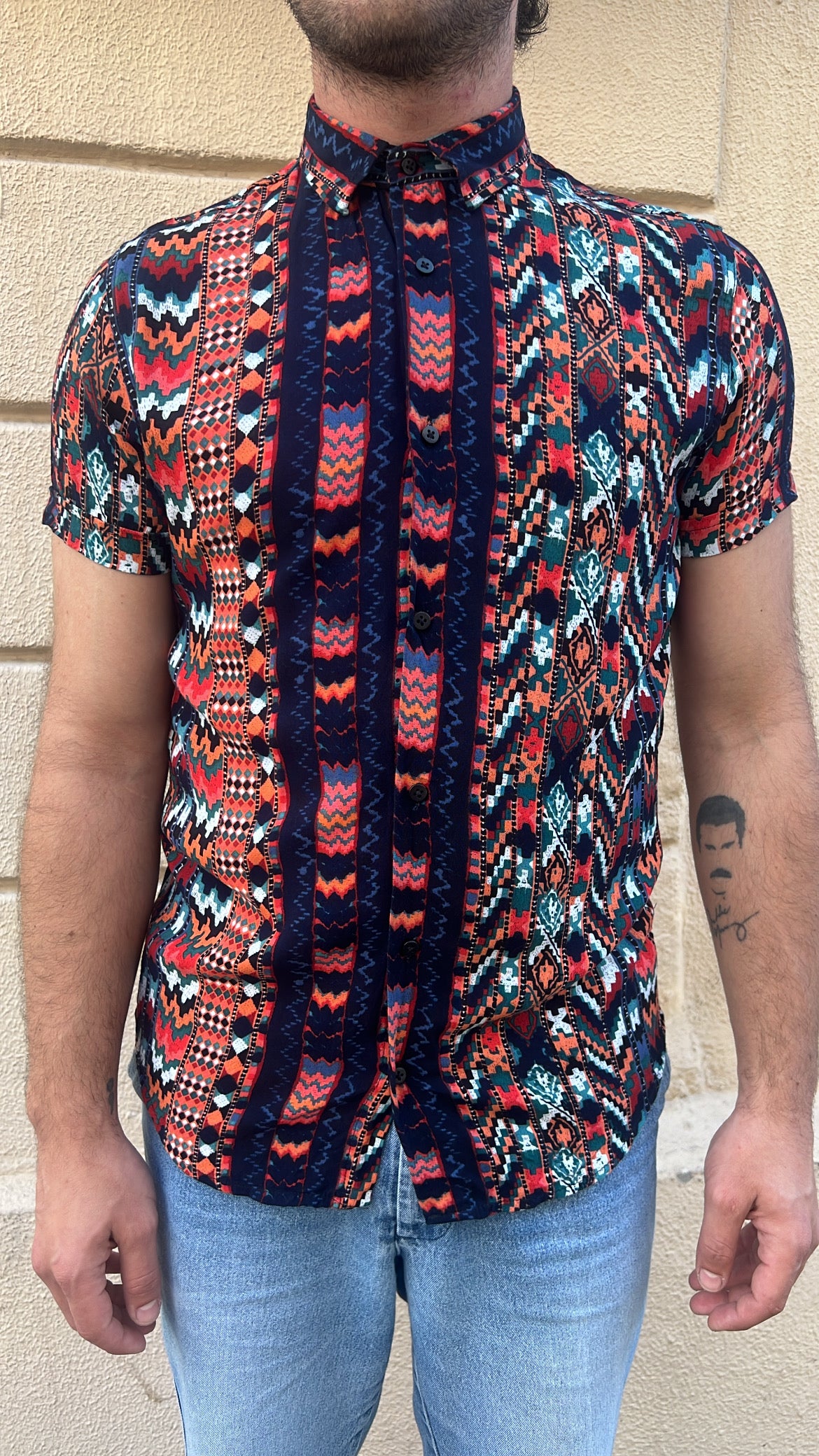 Vibrant Aztec Geometric Print Shirt