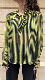 Retro Lime Green & Black Striped Long Sleeve Top