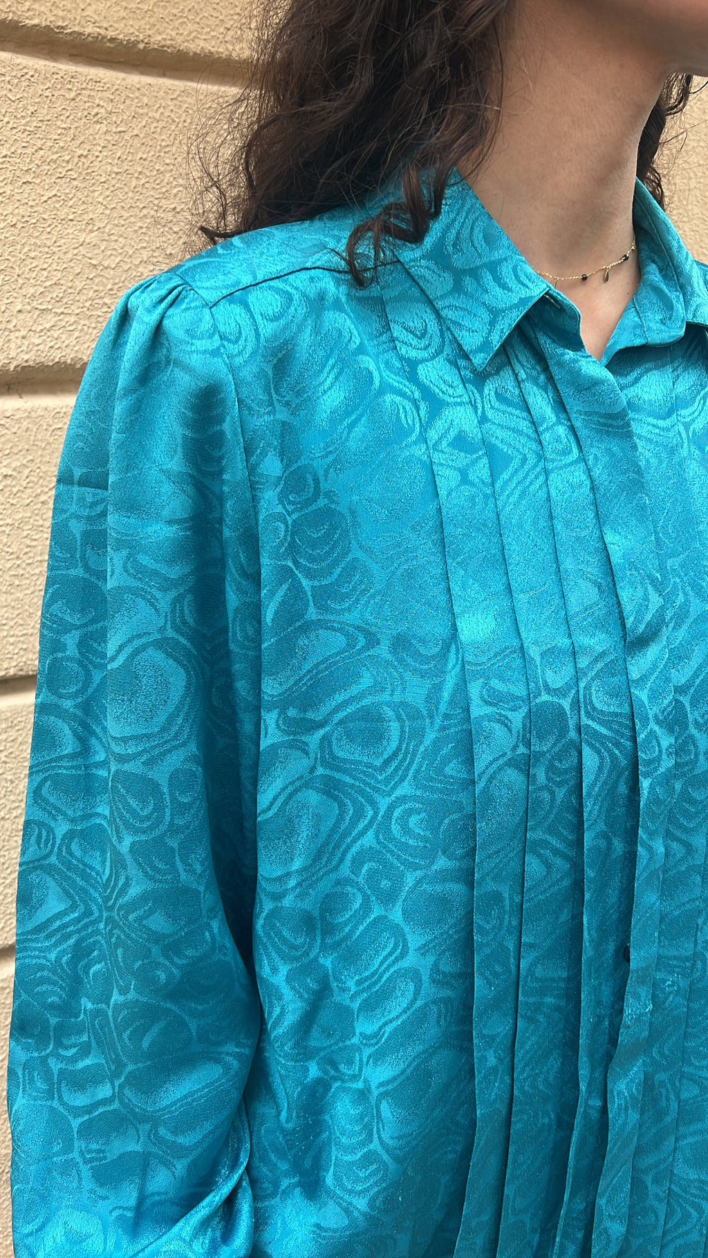 Teal Turquoise Jacquard Blouse