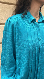 Teal Turquoise Jacquard Blouse