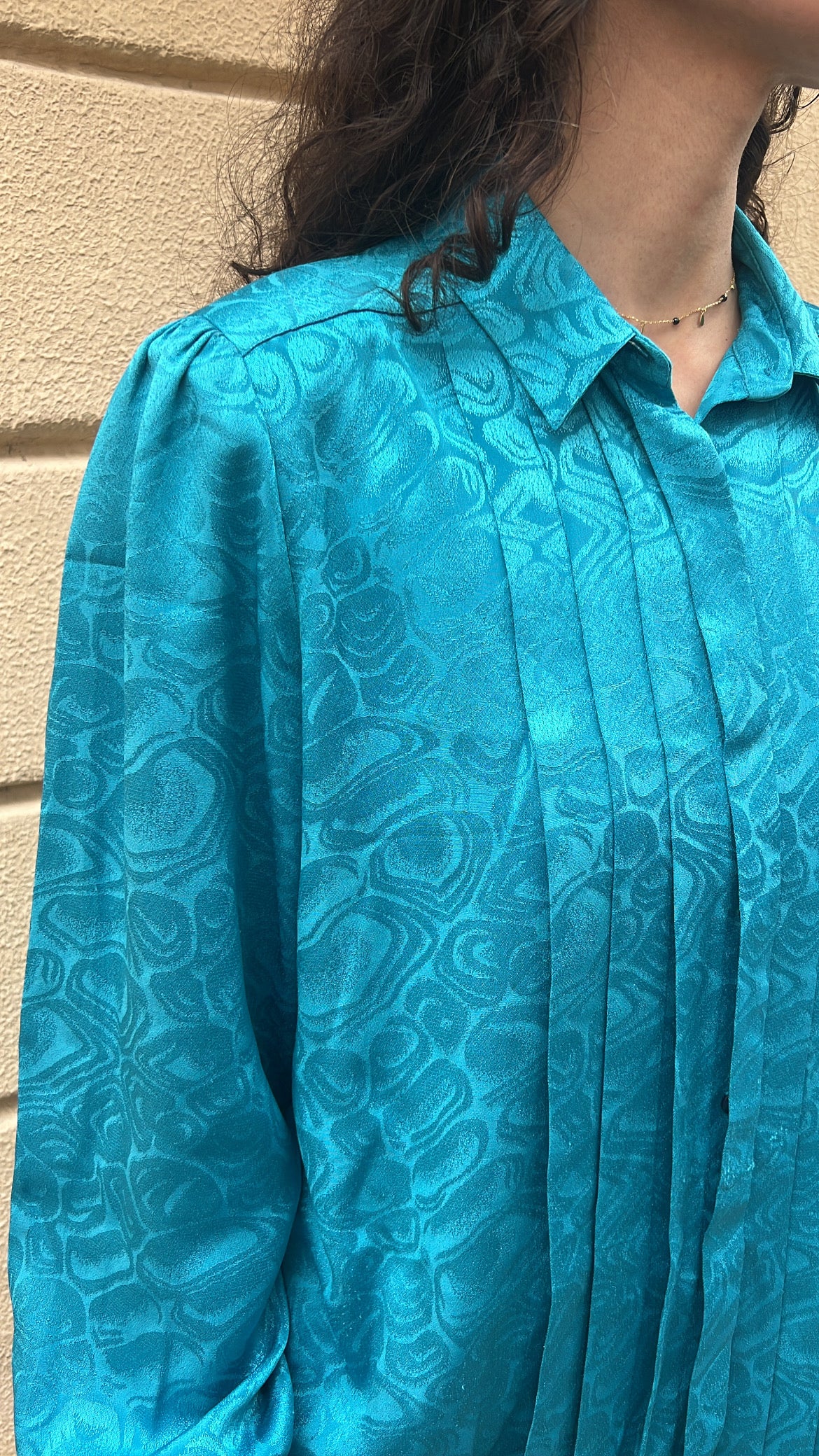 Teal Turquoise Jacquard Blouse
