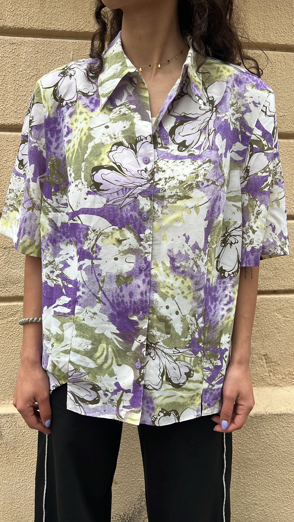 Purple & Olive Green Abstract Floral Shirt