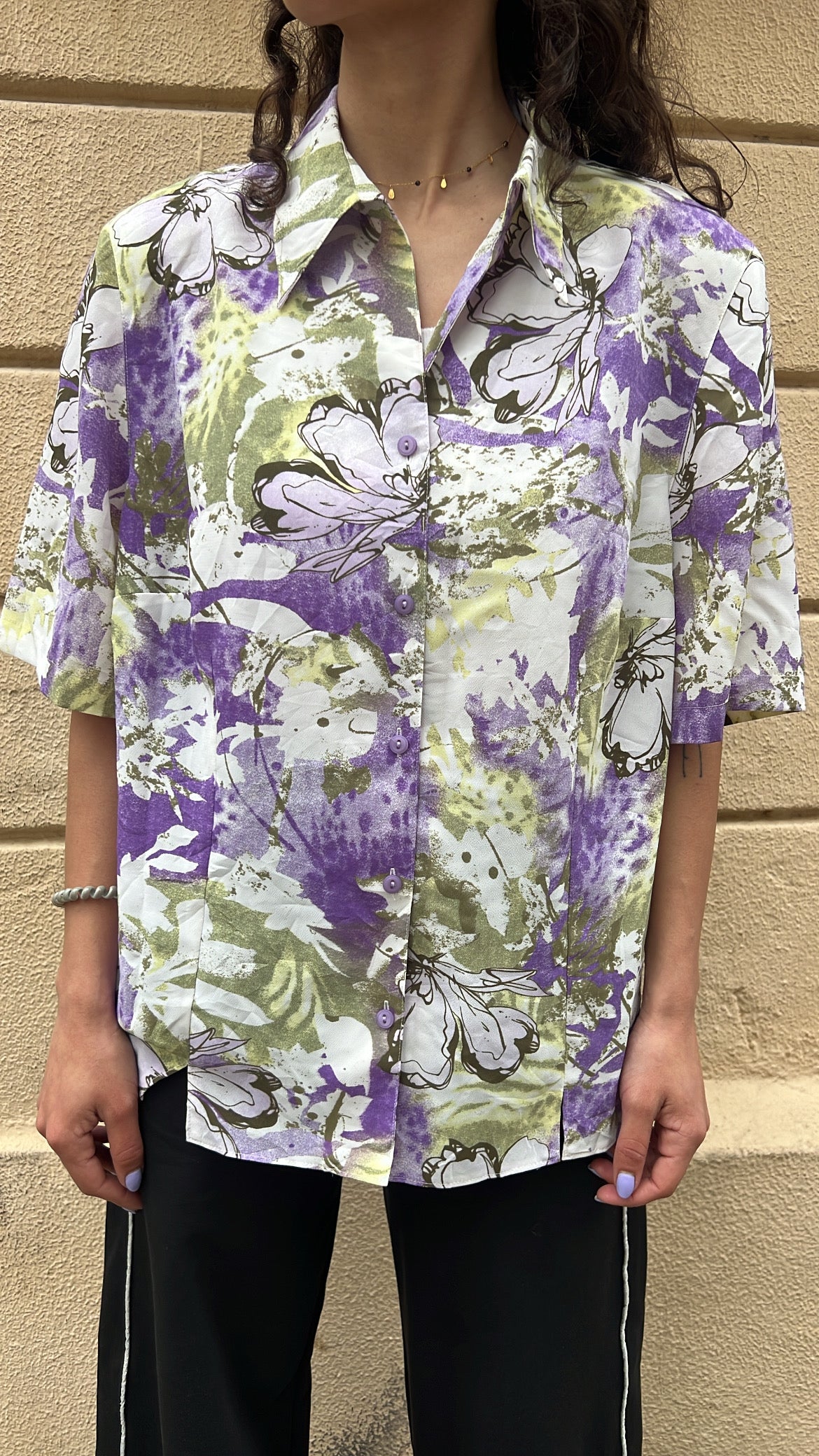 Purple & Olive Green Abstract Floral Shirt