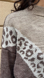Brown Animal Print Knit Sweater