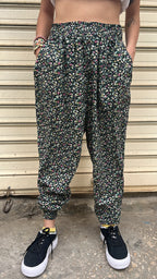 Micro Floral Print Elastic Waist Harem Trousers