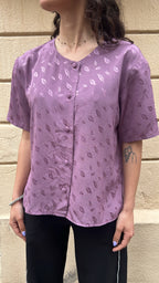 Purple Leaf Print Jacquard Blouse