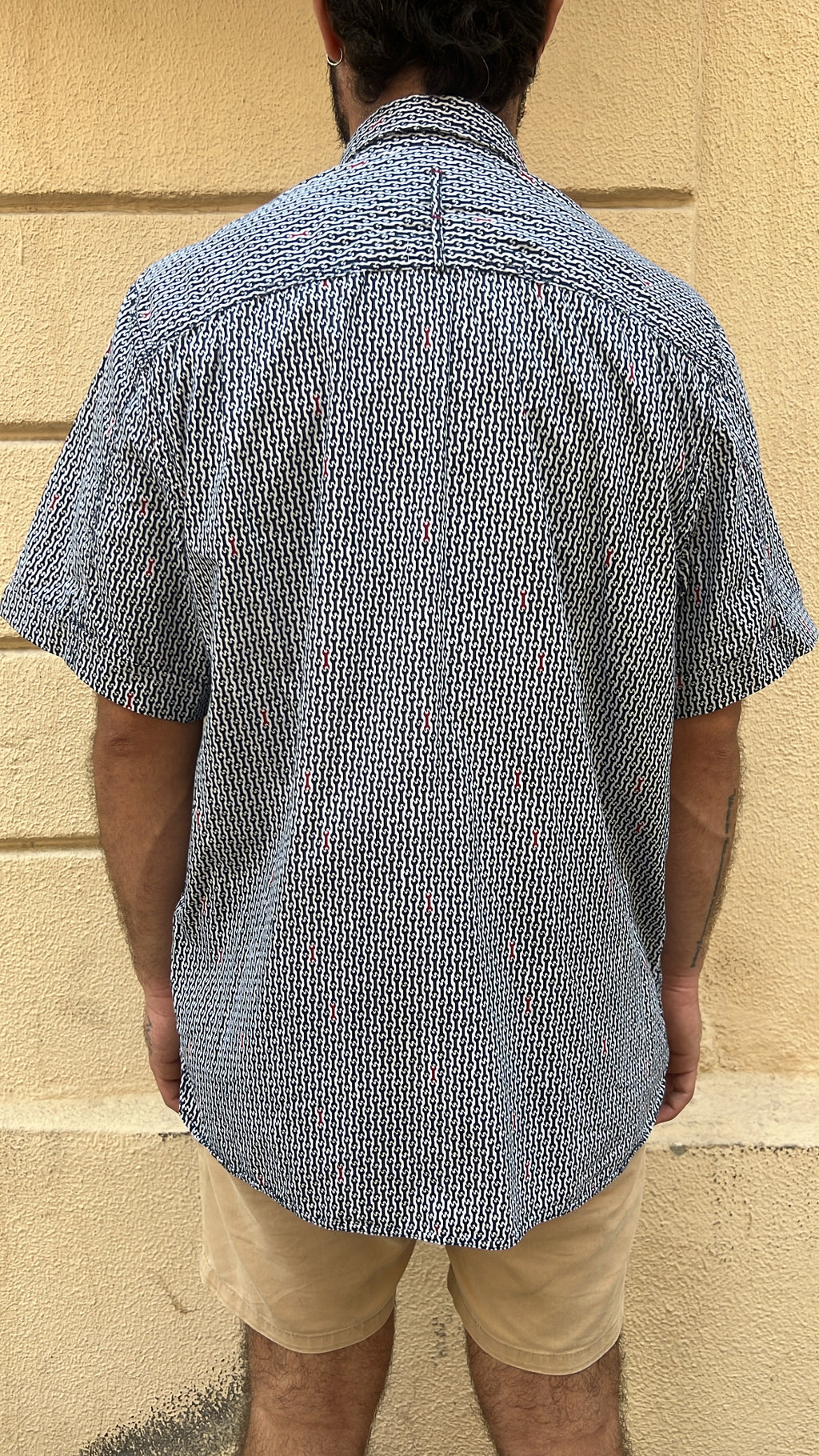 Navy Blue & White Micro Print Shirt