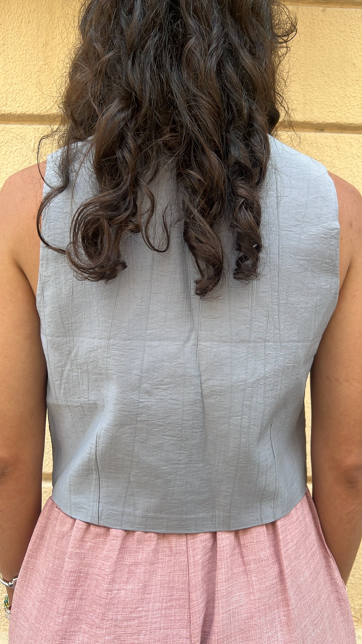 Pastel Grey-Blue Textured Plissé Vest