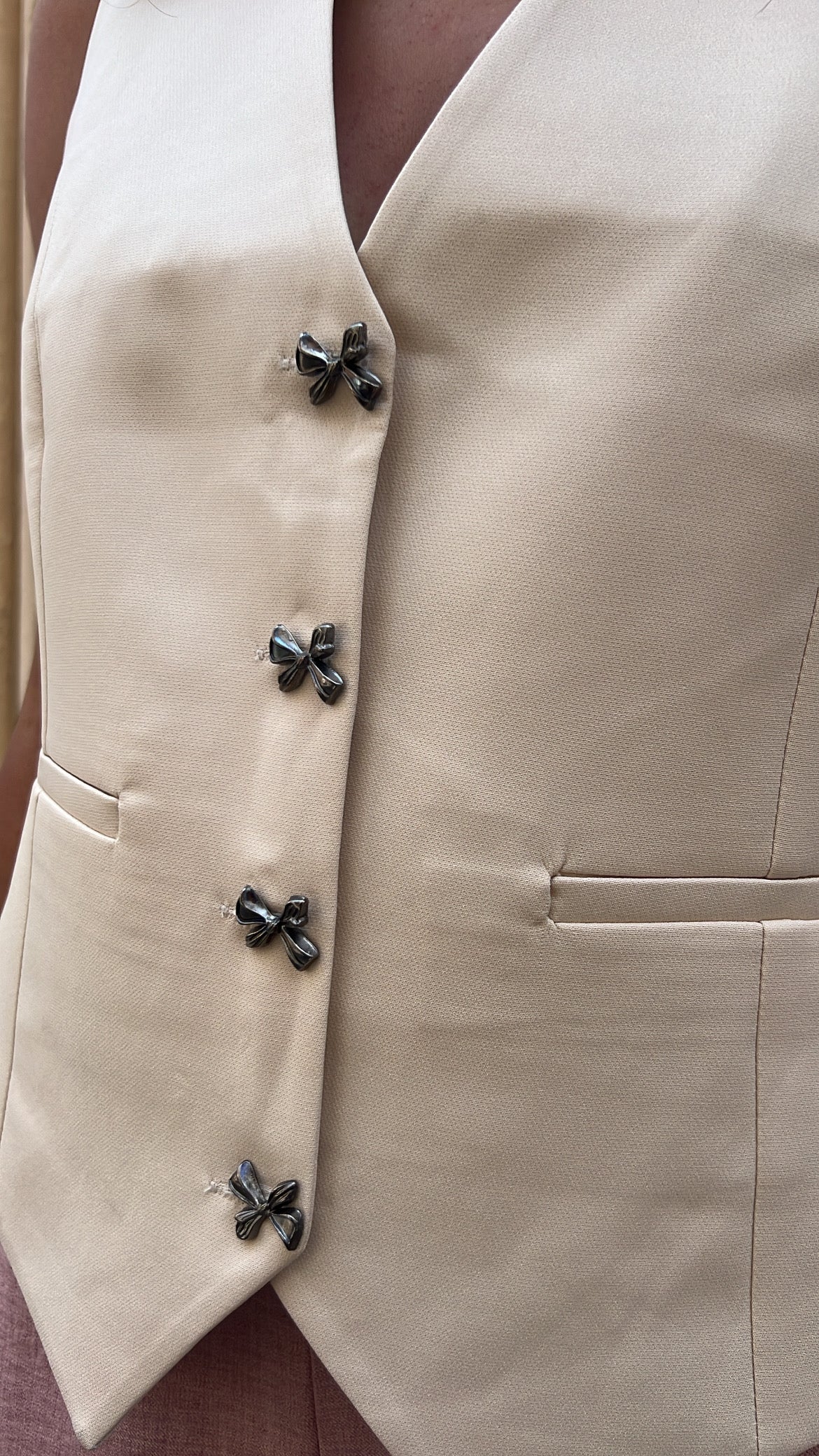 Cream Bow Button Vest