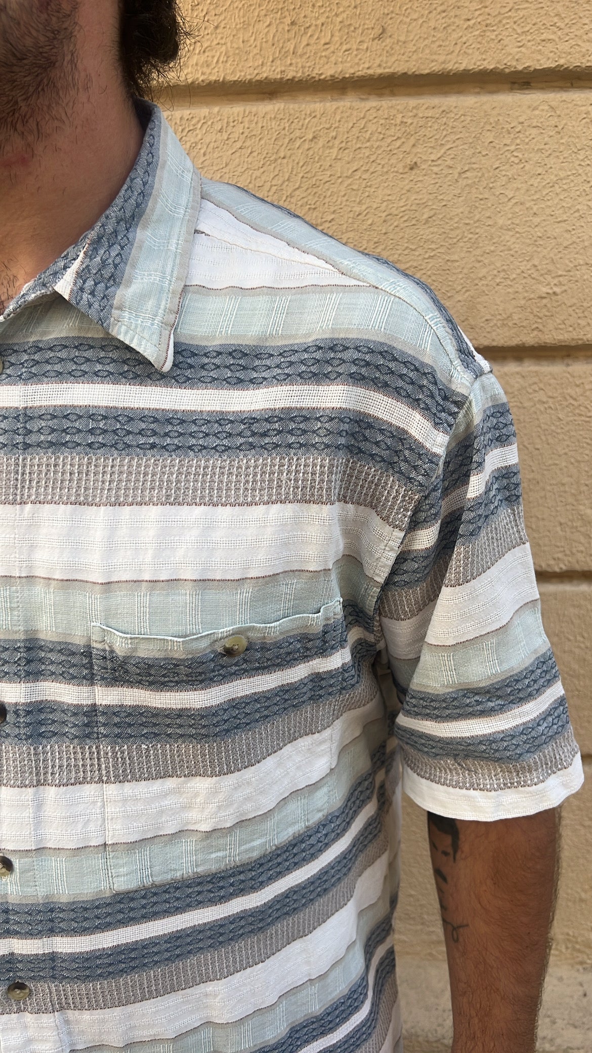 Cream and Blue Textured Shirt