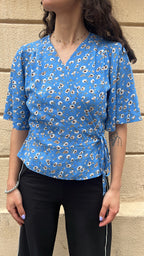 Ditsy Floral Blue Wrap Top