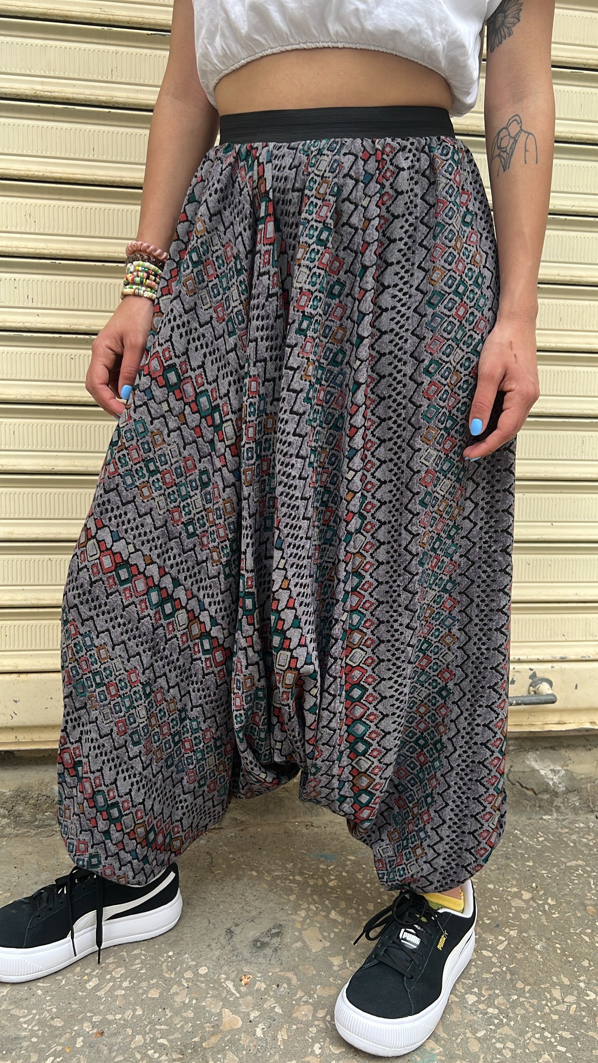 Grey Patterned Harem Pants