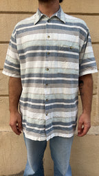 Cream and Blue Textured Shirt