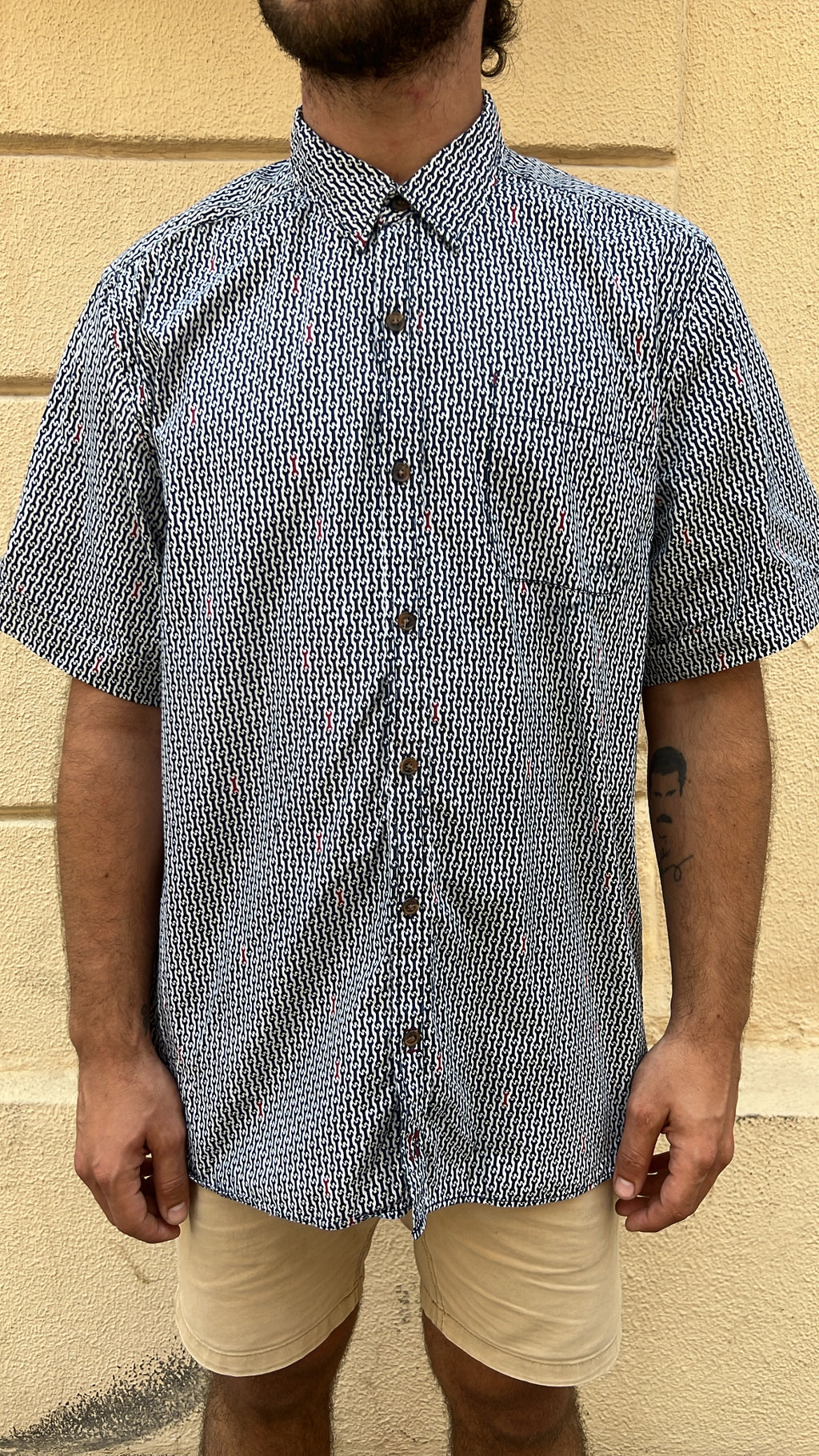 Navy Blue & White Micro Print Shirt