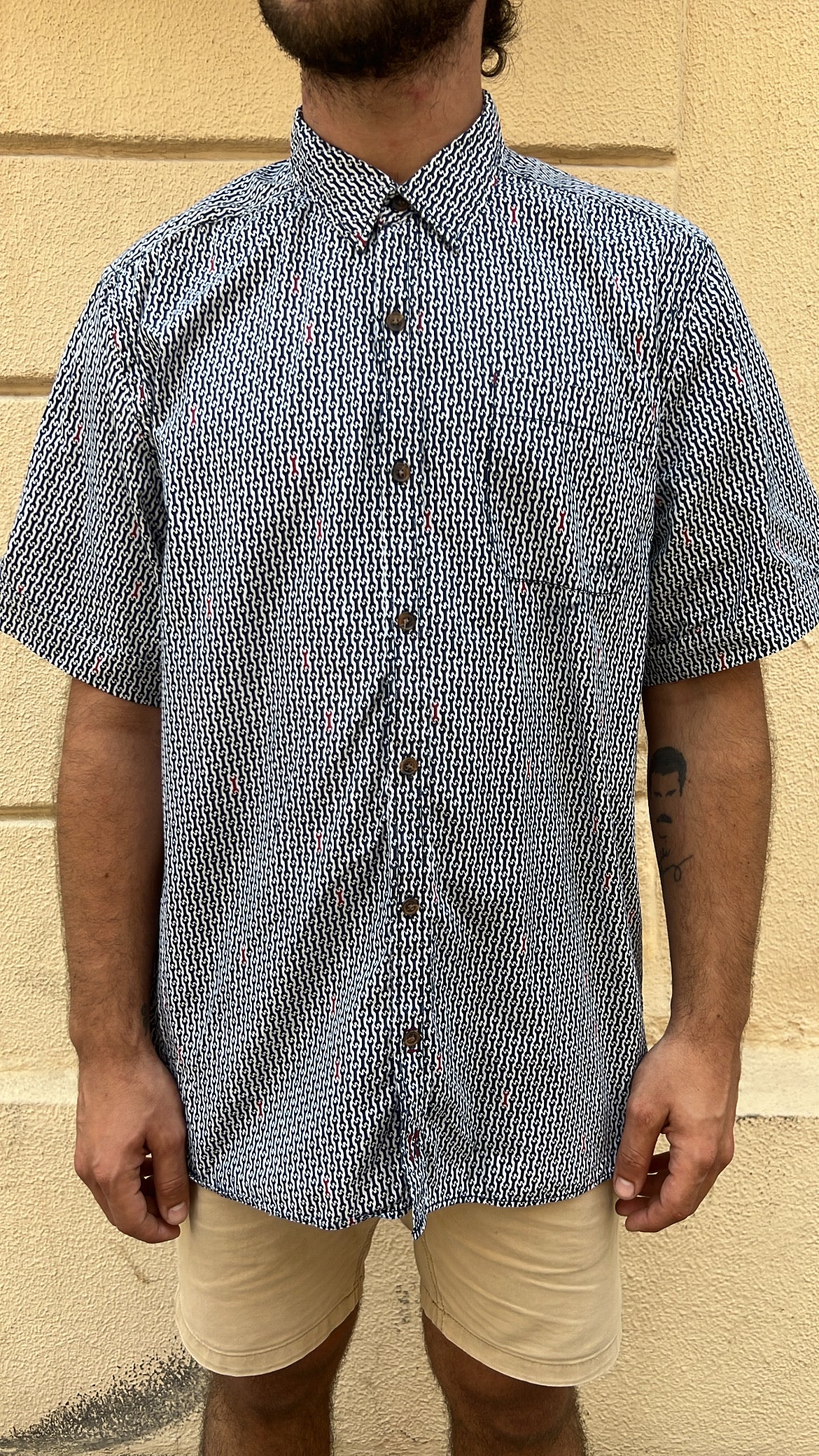 Navy Blue & White Micro Print Shirt