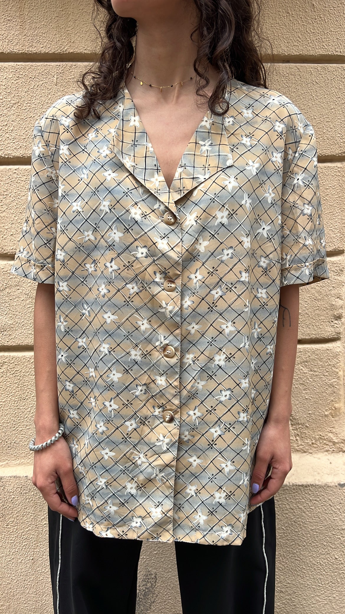 Grid Pattern Floral Top