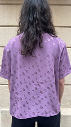 Purple Leaf Print Jacquard Blouse