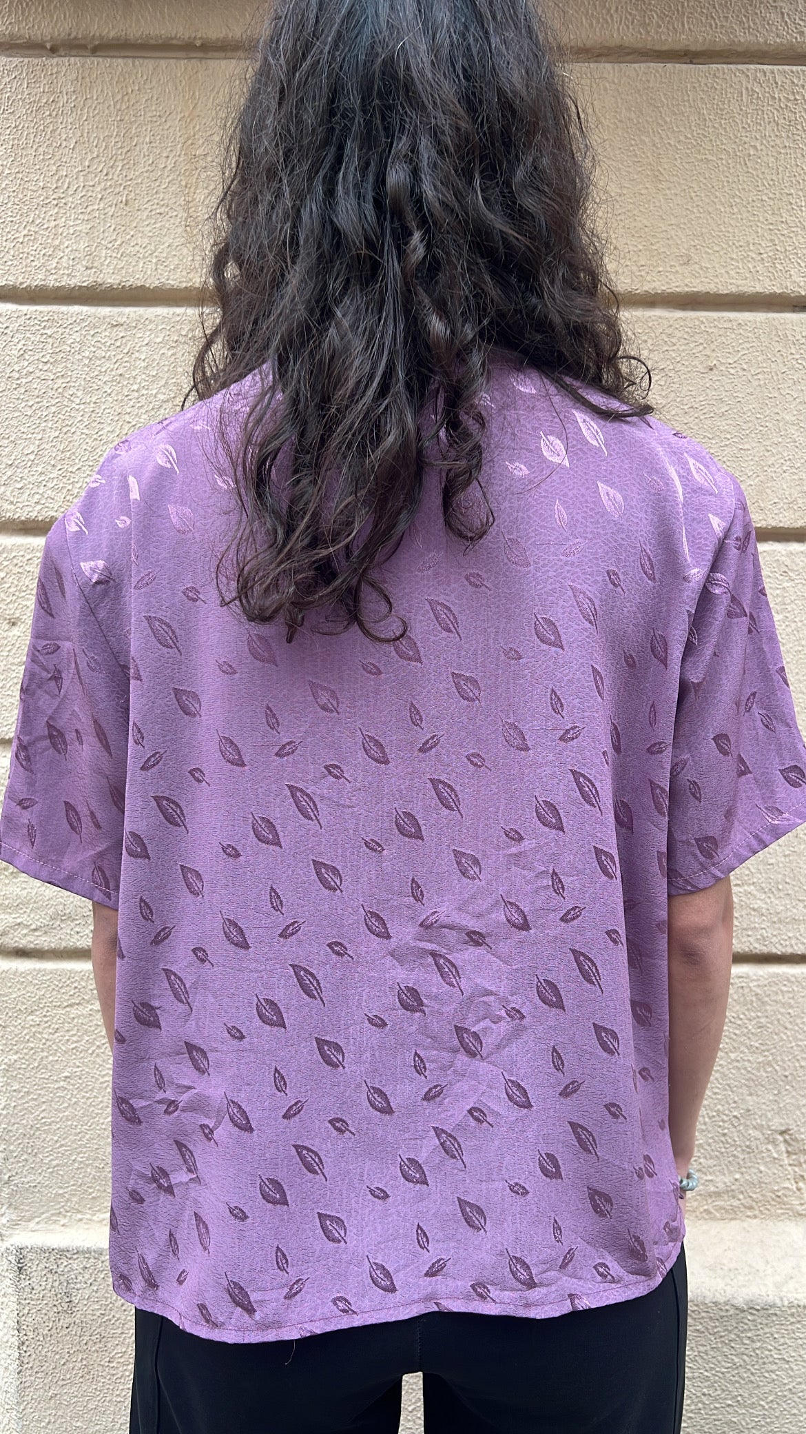 Purple Leaf Print Jacquard Blouse