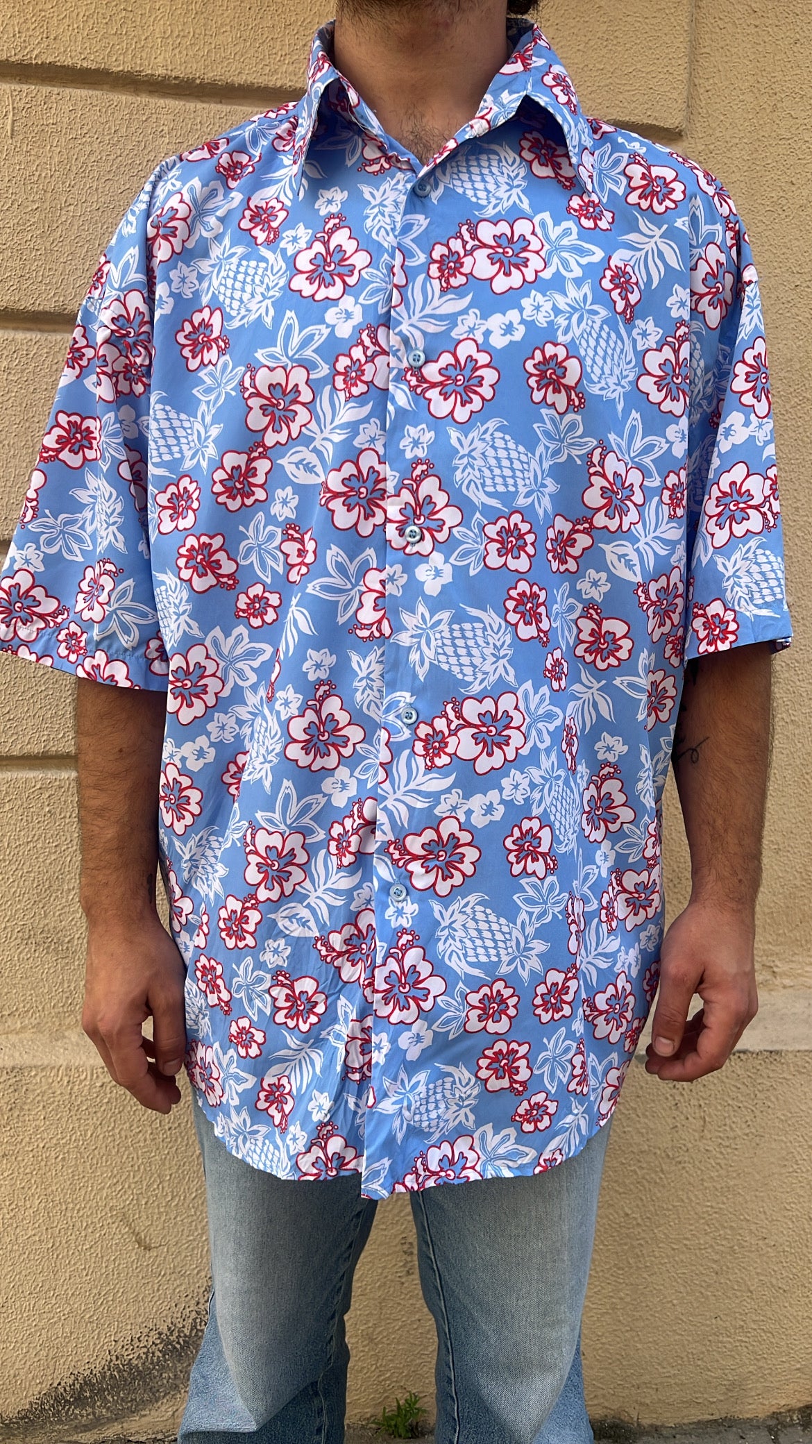 Light Blue with Floral & Pineapple Print Shirt