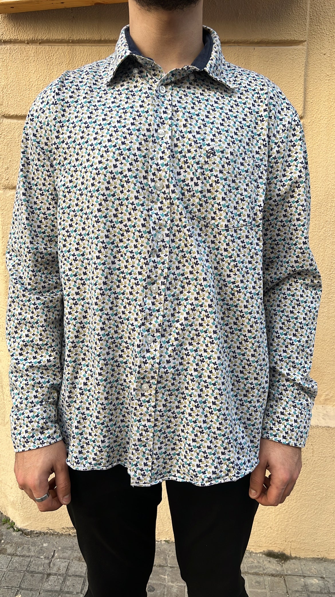 Light Grey Leaf Print Shirt