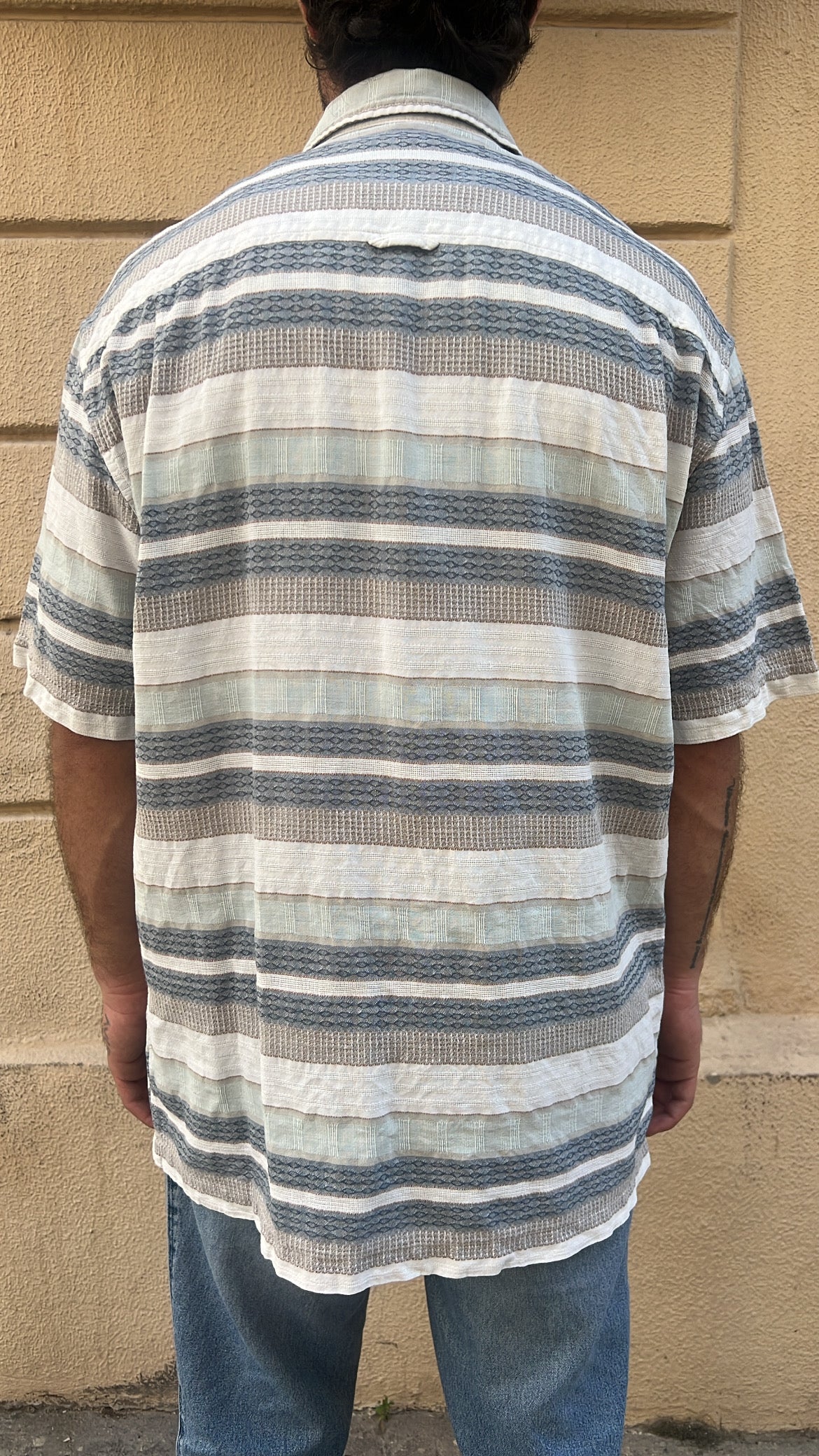 Cream and Blue Textured Shirt