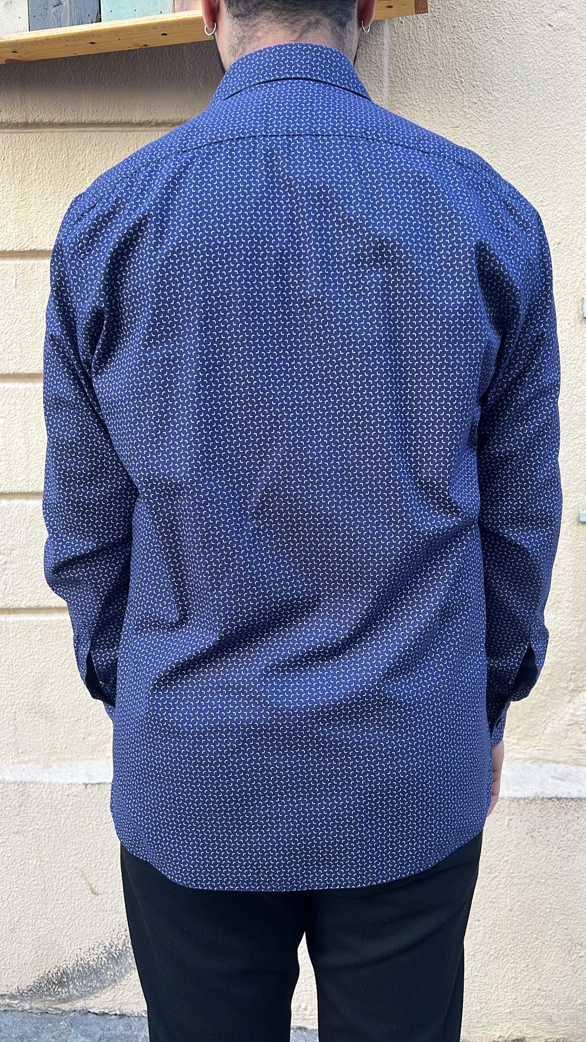Navy Blue Geometric Micro-Print Shirt