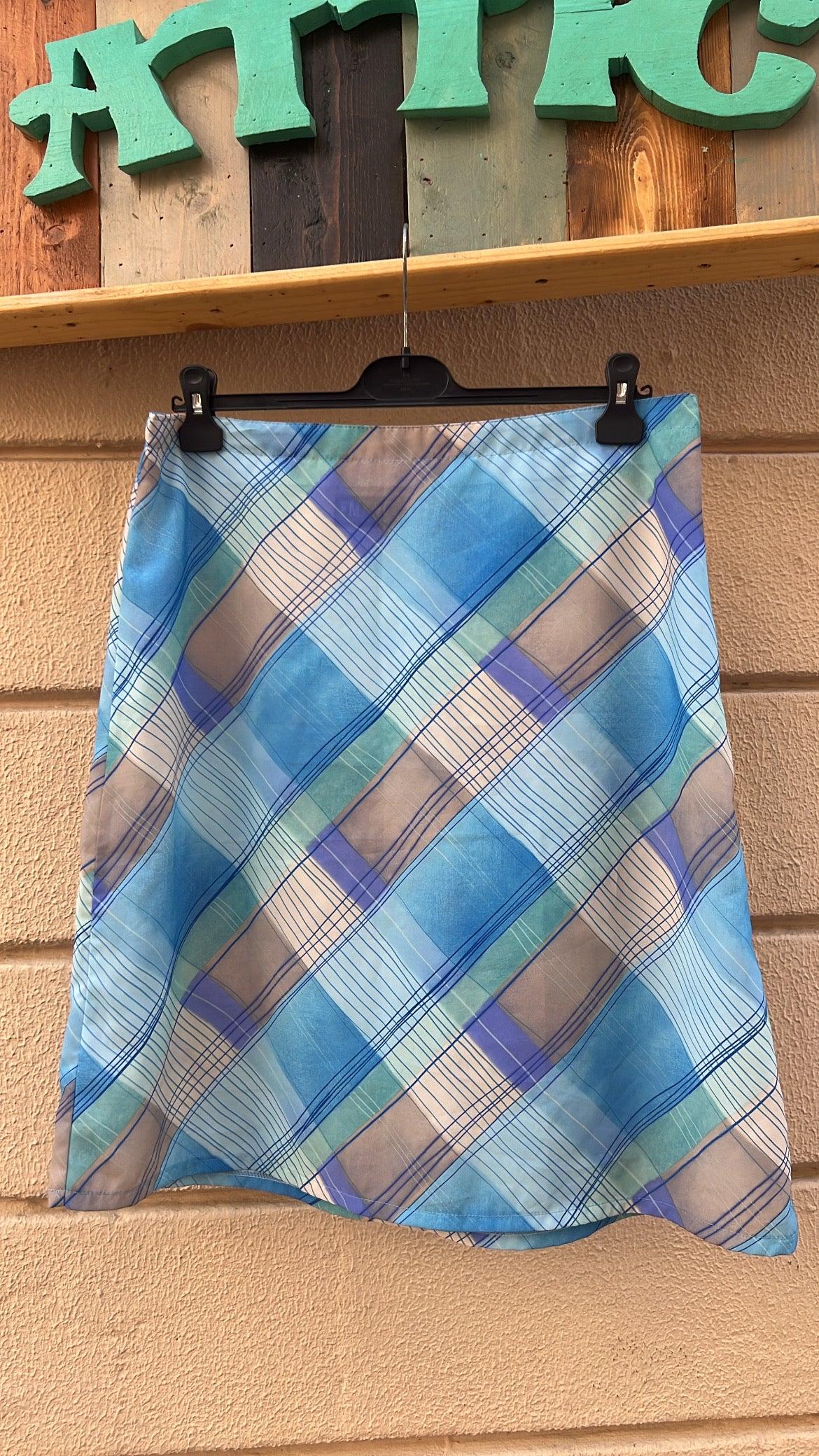 Retro Blue Plaid Pattern High Waisted Skirt