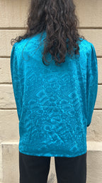 Teal Turquoise Jacquard Blouse