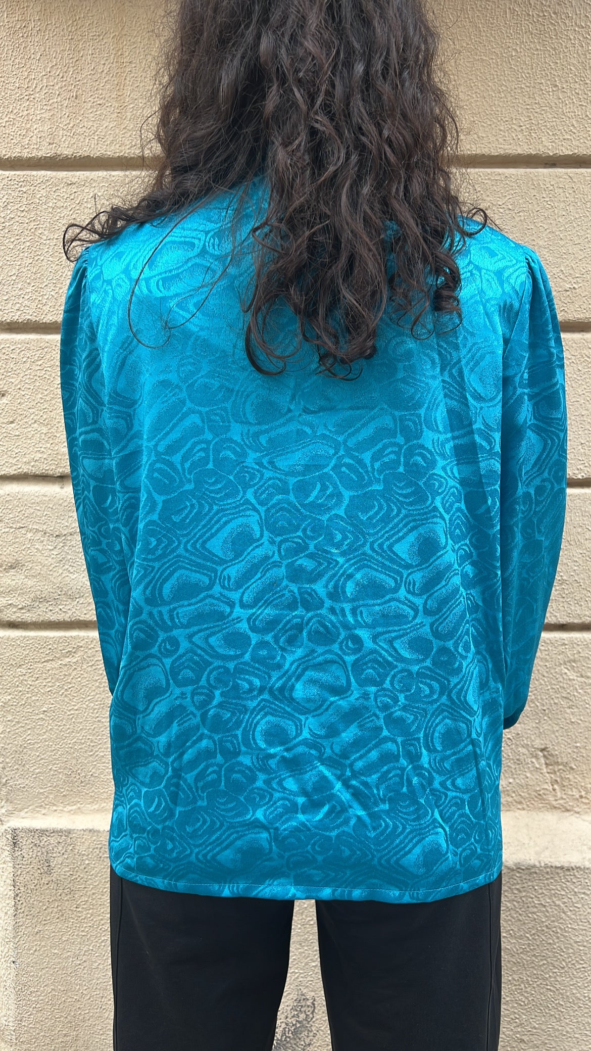Teal Turquoise Jacquard Blouse